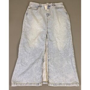 Lands End Maxi Skirt Women's Size 14 Blue Light Wash Front Slit  Denim New NWT